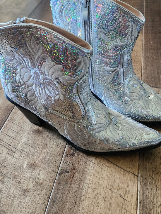 Iridescent Boots | eBay Iridescent Embroidered Ankle Booties - Holographic Silver